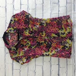 Worthington Floral Ruffle Sheer Button Down Blouse Women's Size Small